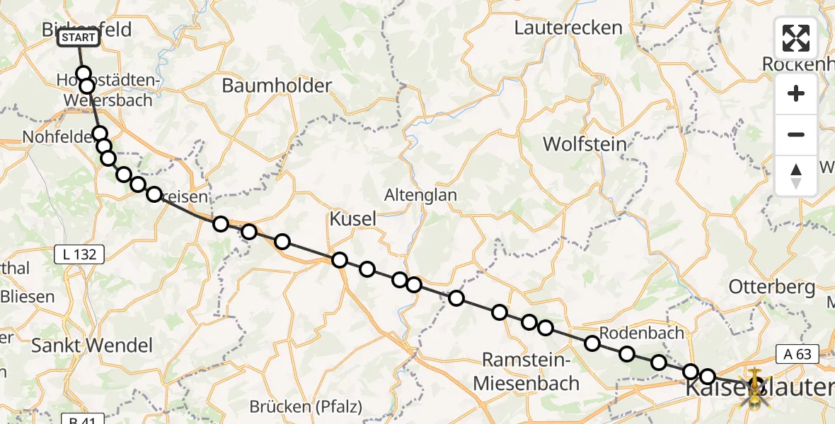 Routekaart van de vlucht: Rettungshubschrauber nach Westpfalz Hospital Kaiserslautern