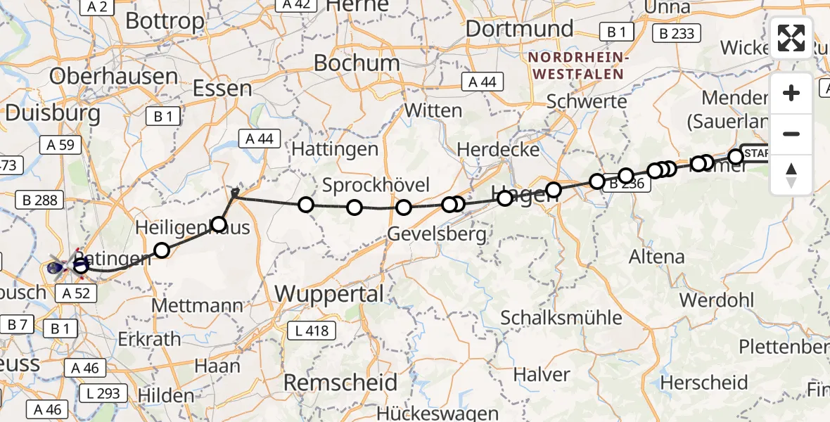 Flugroute Polizeihubschrauber Hemer - Düsseldorf Airport, 11 März 2026, 15:30