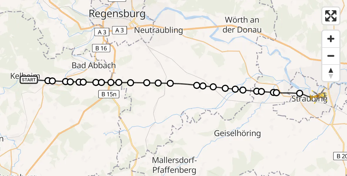 Routekaart van de vlucht: Rettungshubschrauber nach Sankt Elisabeth Hospital Straubing