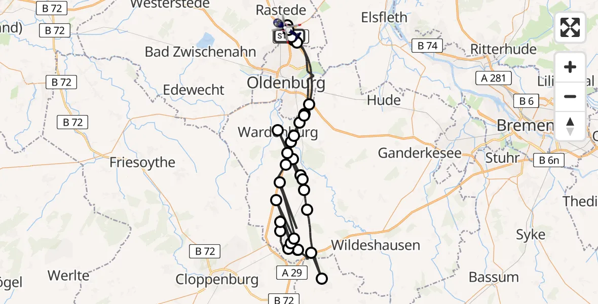Flugroute Polizeihubschrauber Rastede - Oldenburg Police Heliport, 11 März 2026, 15:44
