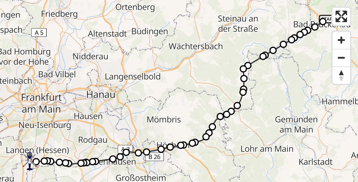 Flugroute Polizeihubschrauber Römershager Forst-Nord - Frankfurt-Egelsbach Airport, 11 März 2026, 15:46