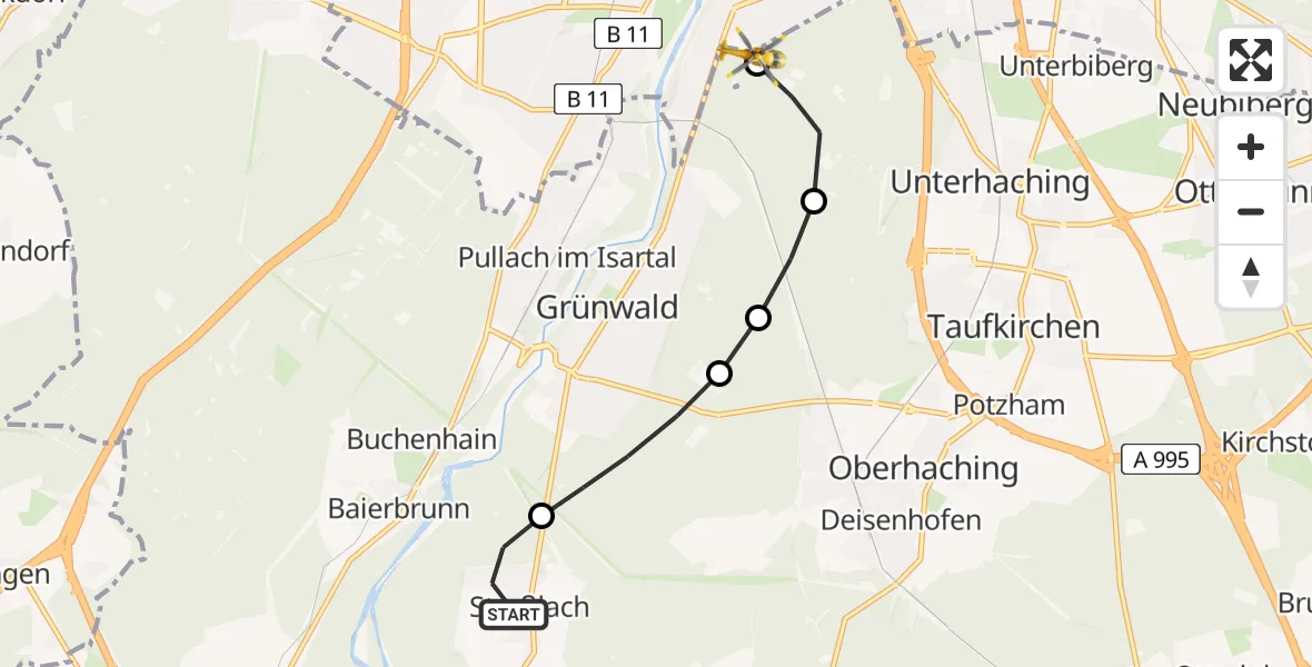 Flugroute Rettungshubschrauber Straßlach-Dingharting - ADAC Air Rescue Center Heliport (Christoph 1), 11 März 2026, 16:00