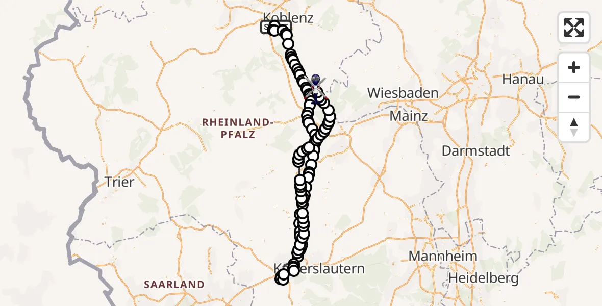 Flugroute Polizeihubschrauber Koblenz-Winningen Airfield - Langscheid, 11 März 2026, 16:01