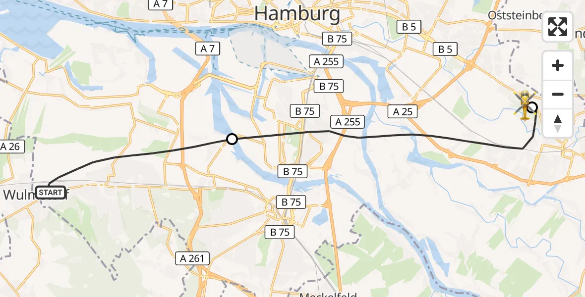 Flugroute Ambulanzhubschrauber Harburg - Christoph Hansa ADAC Helipad, 11 März 2026, 16:02