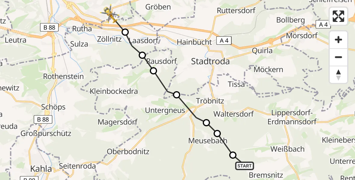 Flugroute Rettungshubschrauber Bremsnitz - Zöllnitz, 11 März 2026, 16:03