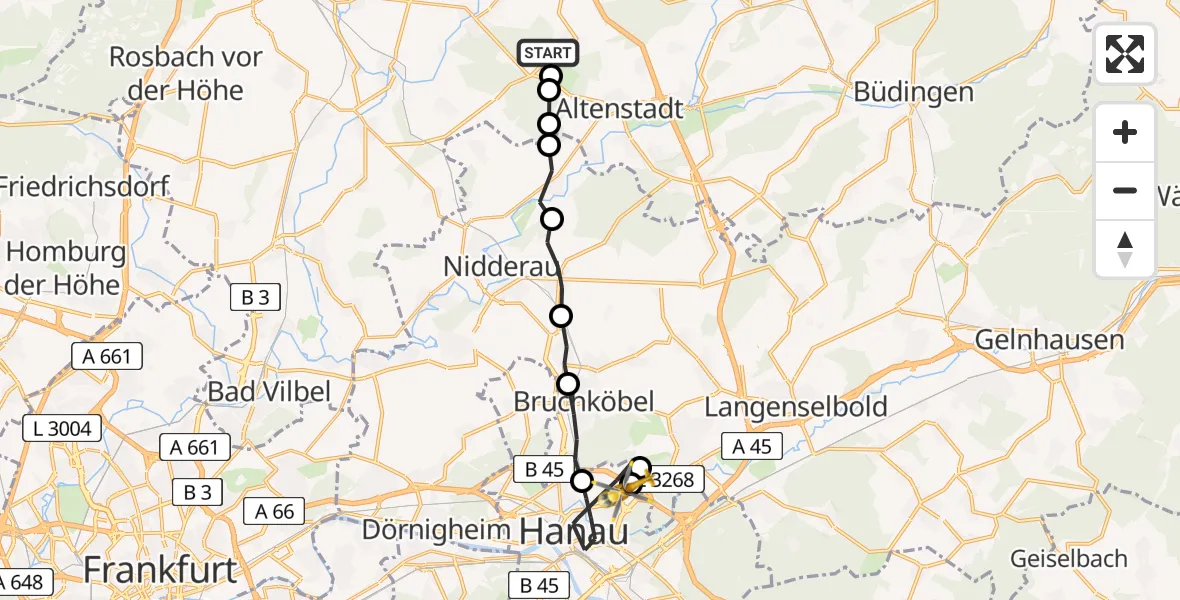 Flugroute Ambulanzhubschrauber Stammheim - Hanau Fire Department Emergency Heliport, 11 März 2026, 16:06