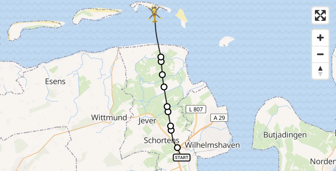 Routekaart van de vlucht: Rettungshubschrauber nach Noordzee