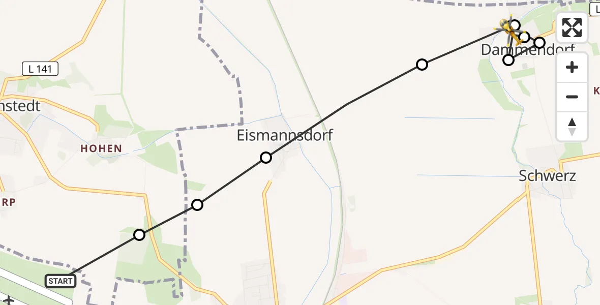 Flugroute Rettungshubschrauber Landsberg - Dammendorf, 11 März 2026, 16:16