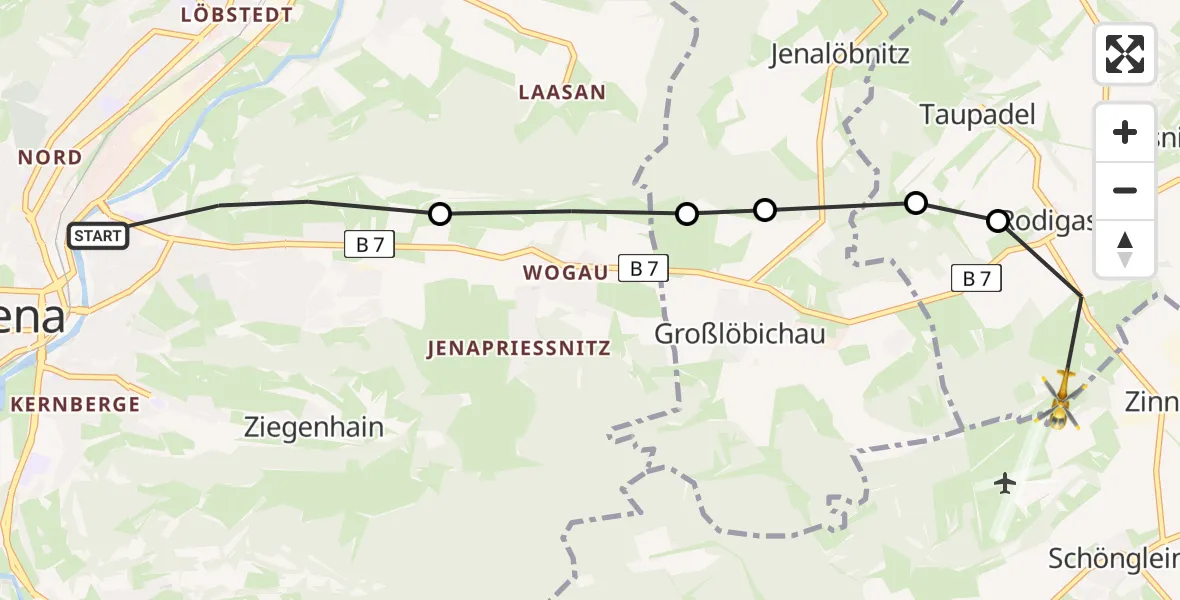 Flugroute Rettungshubschrauber Wenigenjena - Zinna, 11 März 2026, 16:27