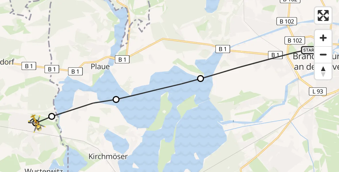 Routekaart van de vlucht: Rettungshubschrauber nach Wusterwitz, An den Teichen