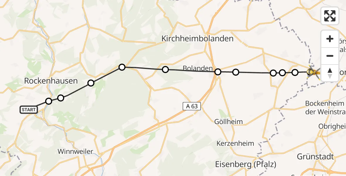 Flugroute Rettungshubschrauber Imsweiler UL - Wachenheim, 11 März 2026, 16:46
