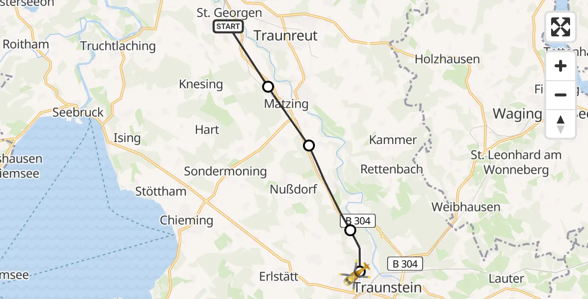 Routekaart van de vlucht: Rettungshubschrauber nach Traunstein Hospital