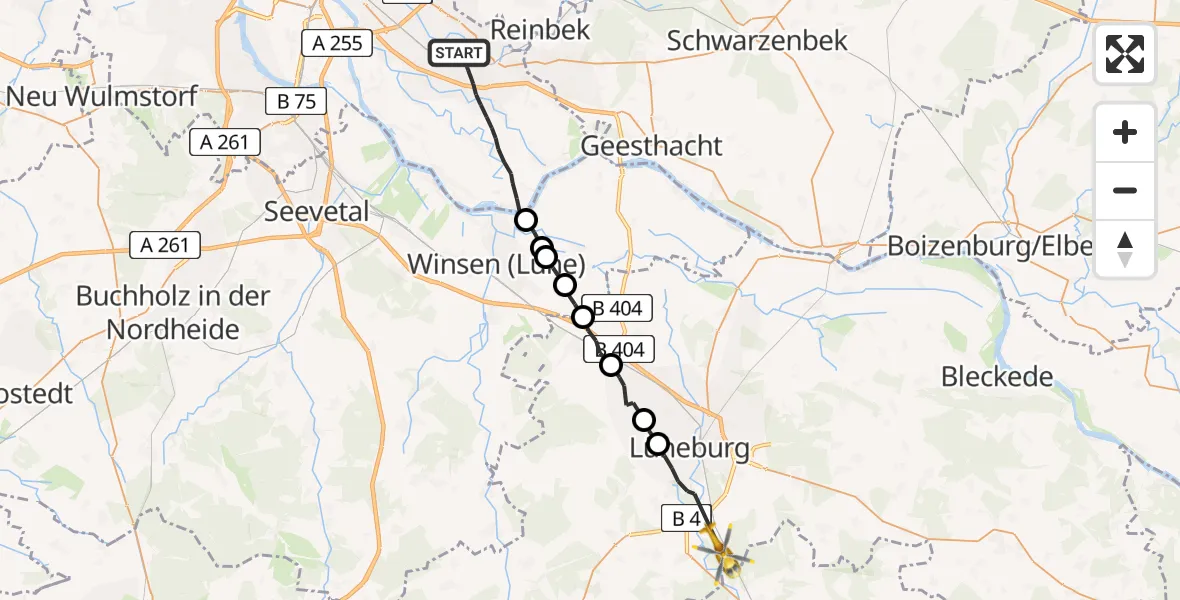 Routekaart van de vlucht: Rettungshubschrauber nach Deutsch Evern, An den Fischteichen