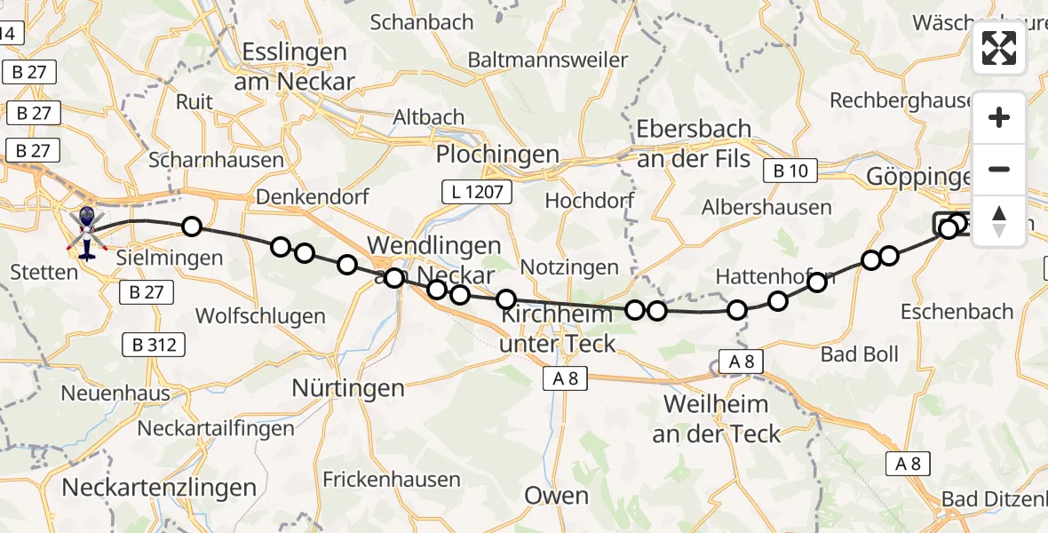 Routekaart van de vlucht: Polizeihubschrauber nach Stuttgart Airport