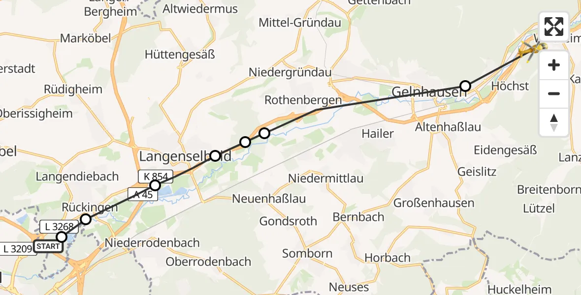 Routekaart van de vlucht: Ambulanzhubschrauber nach Höchst, L 3333