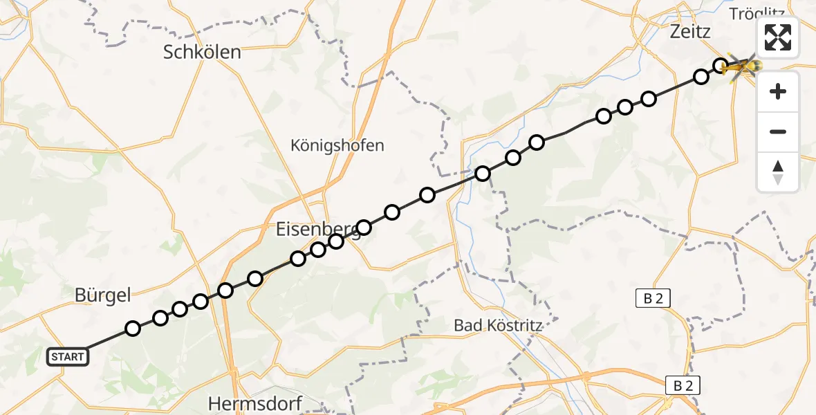 Routekaart van de vlucht: Rettungshubschrauber nach Zeitz, B 180