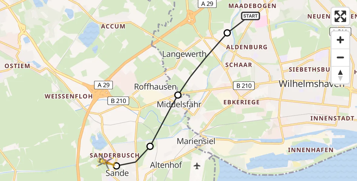 Flugroute Rettungshubschrauber Wilhelmshaven - Sande, 11 März 2026, 17:16