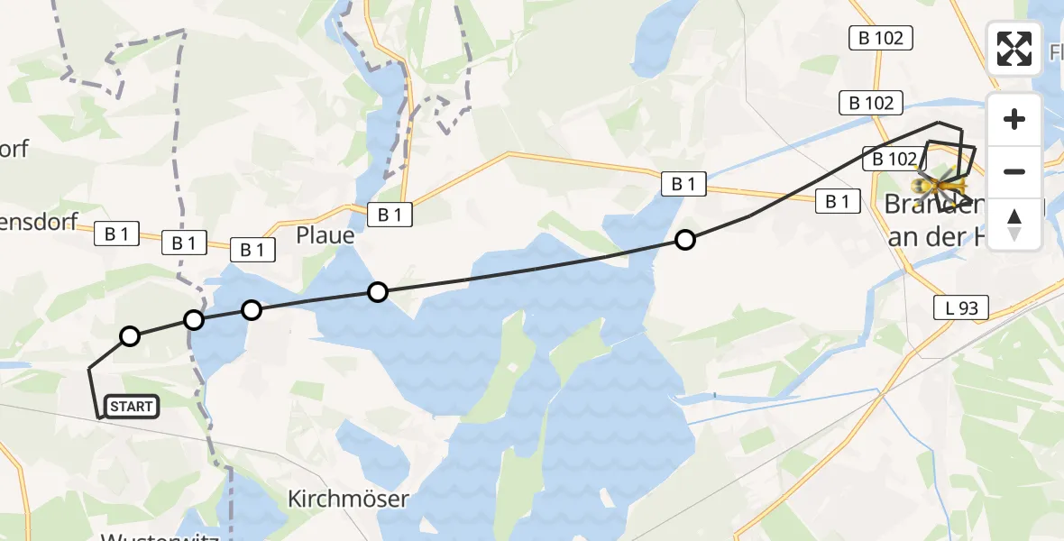 Flugroute Rettungshubschrauber Wusterwitz - Brandenburg an der Havel, 11 März 2026, 17:29