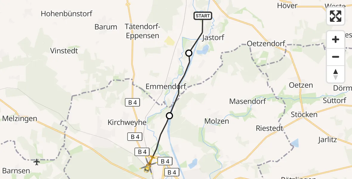 Flugroute Rettungshubschrauber Jastorf - Uelzen, 11 März 2026, 18:07