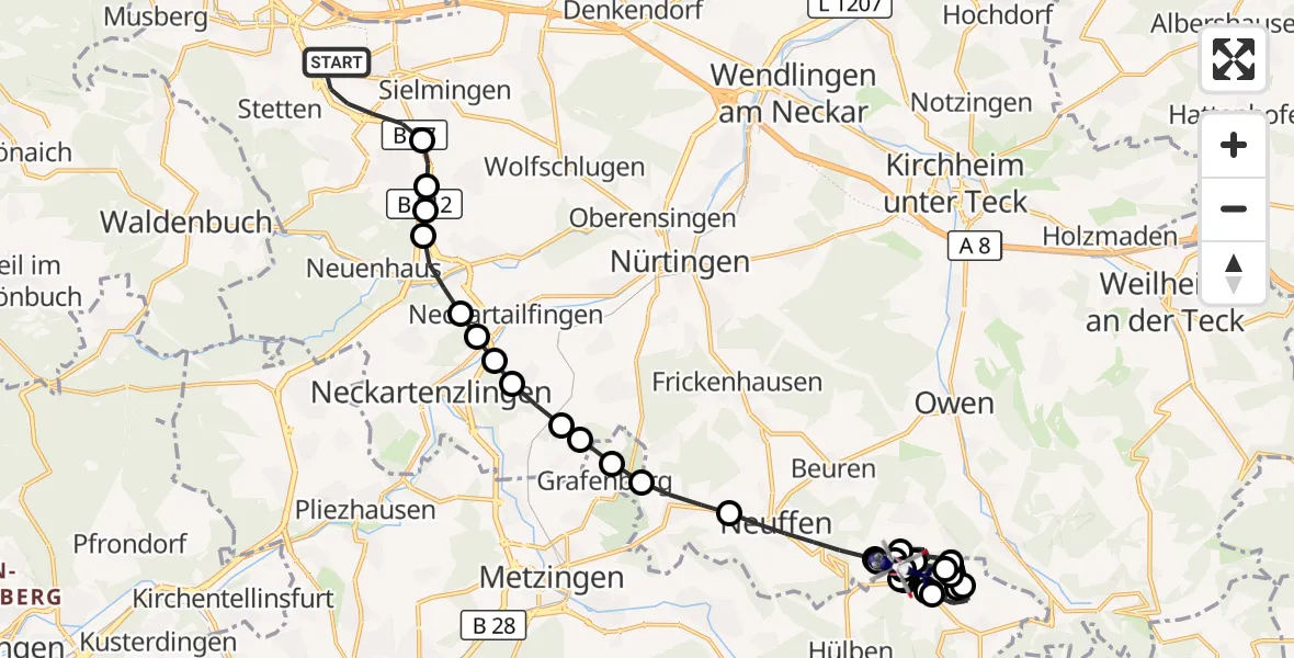 Flugroute Polizeihubschrauber Stuttgart Airport - Grabenstetten, 11 März 2026, 18:12
