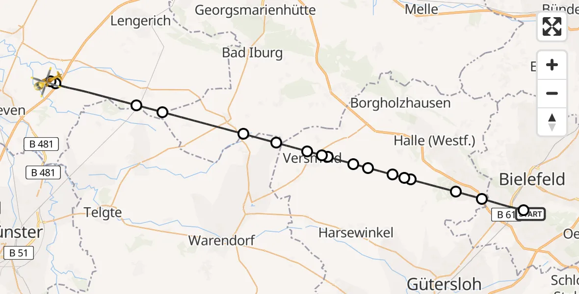 Flugroute Ambulanzhubschrauber Luftrettungszentrum Bielefeld - Christoph  Westfalen-ADAC, 11 März 2026, 18:34