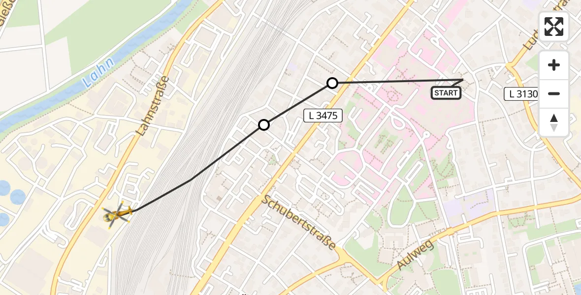 Flugroute Rettungshubschrauber Gießen University Hospital - Gießen, 11 März 2026, 18:40