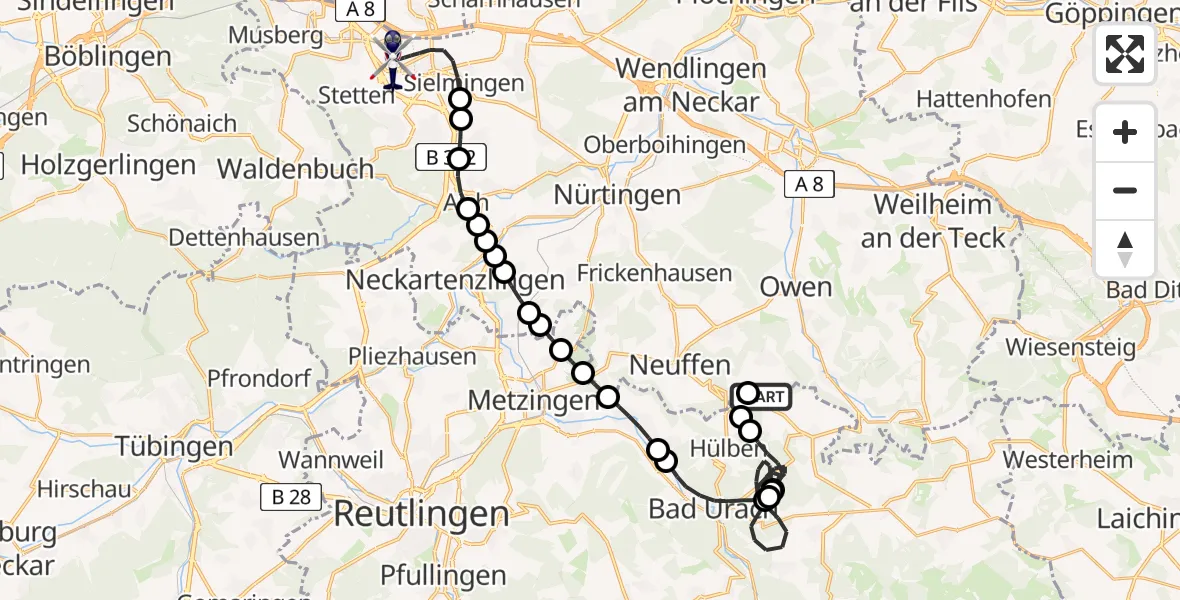 Routekaart van de vlucht: Polizeihubschrauber nach Stuttgart Airport