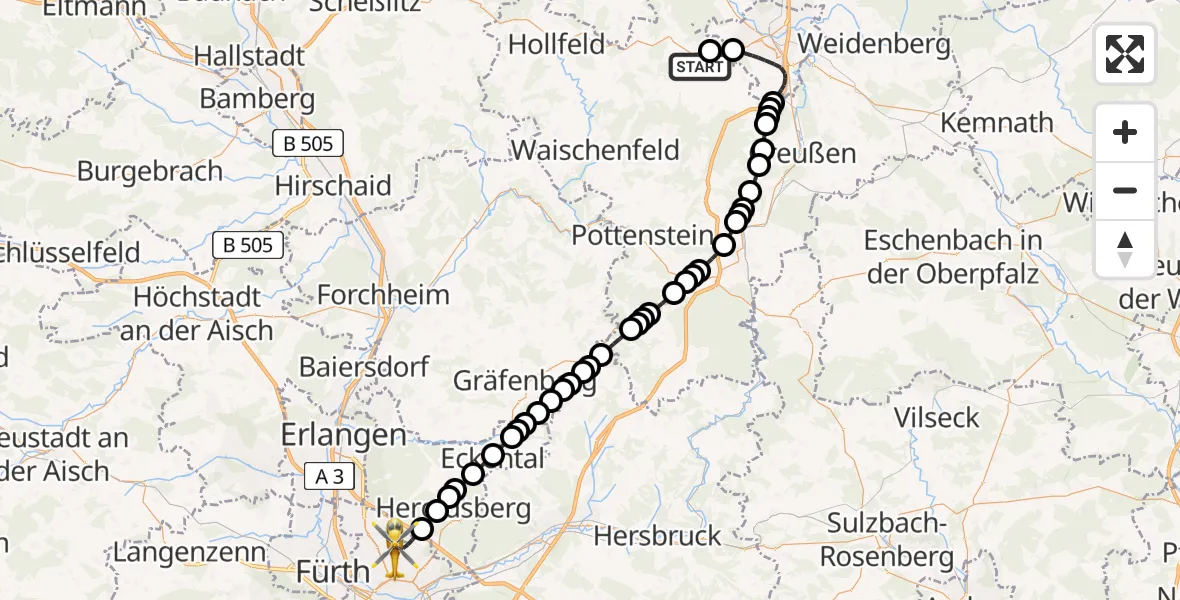Routekaart van de vlucht: Ambulanzhubschrauber nach Nuremberg Airport