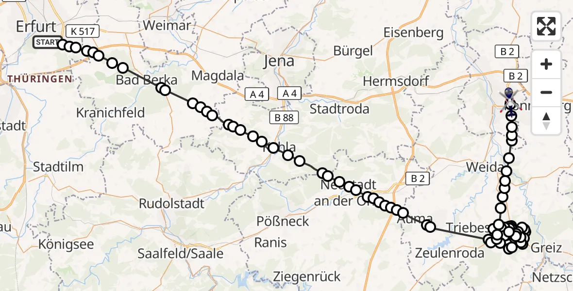 Flugroute Polizeihubschrauber Dittelstedt - Thränitz, 11 März 2026, 20:09
