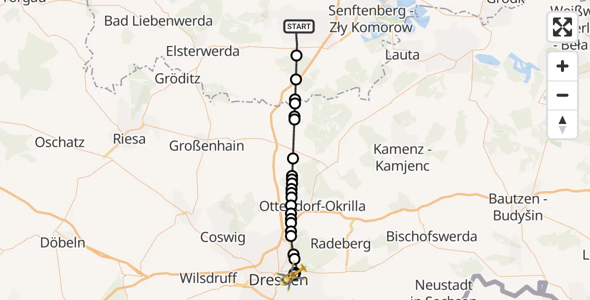 Flugroute Ambulanzhubschrauber Lauchhammer - Dresden University Hospital, 11 März 2026, 20:49