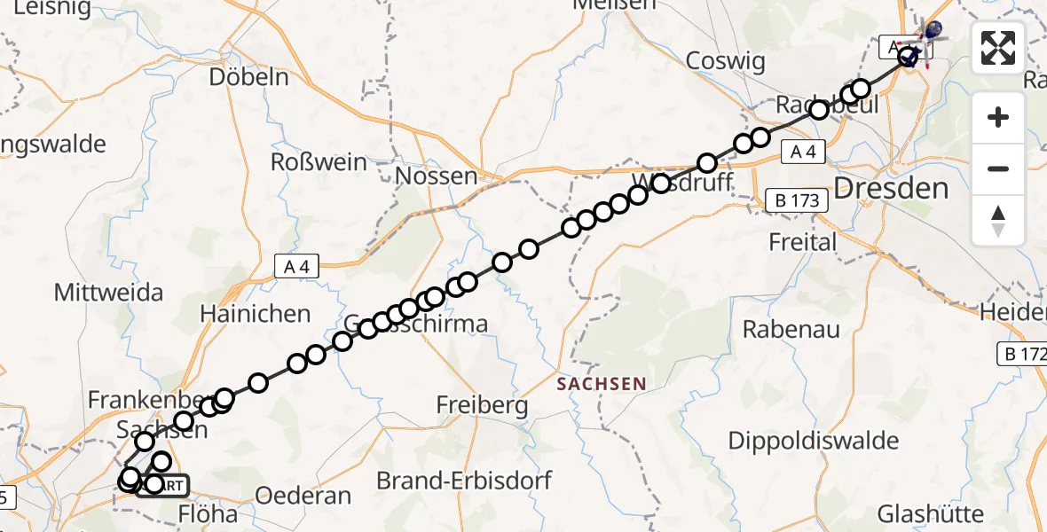 Routekaart van de vlucht: Polizeihubschrauber nach Dresden Airport
