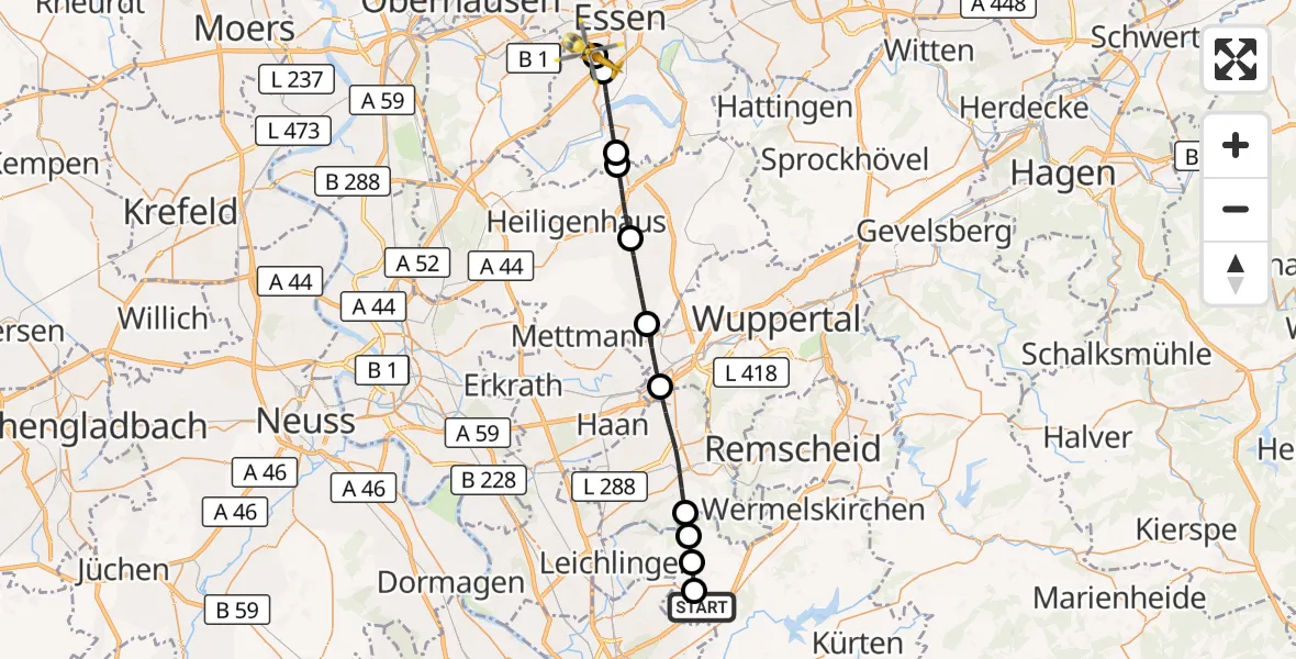 Flugroute Ambulanzhubschrauber Dürscheid - Stadtbezirk III, 11 März 2026, 21:21