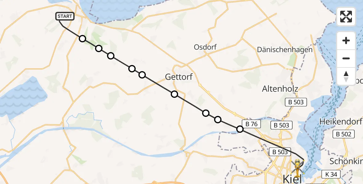 Routekaart van de vlucht: Rettungshubschrauber nach Kiel, Arnold-Heller-Straße