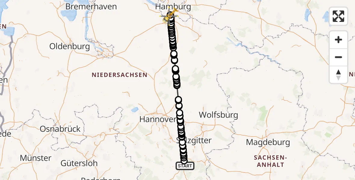Routekaart van de vlucht: Ambulanzhubschrauber nach Asklepios Hospital Harburg