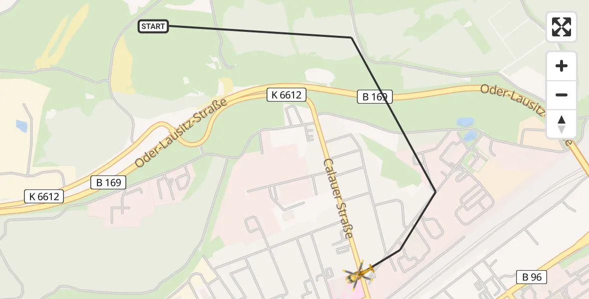 Flugroute Ambulanzhubschrauber Senftenberg - Senftenberg, 11 März 2026, 22:40