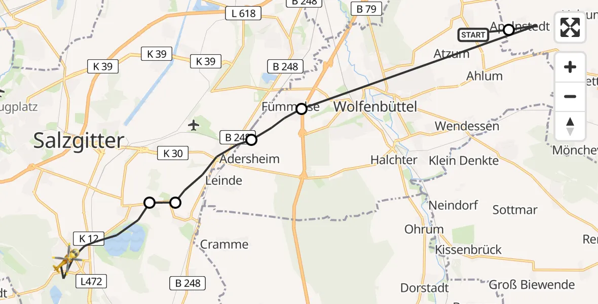 Routekaart van de vlucht: Rettungshubschrauber nach Ortschaft West, Hardeweg
