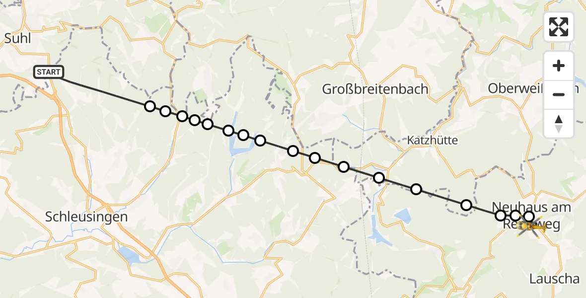 Flugroute Rettungshubschrauber St. Kilian - Neuhaus am Rennweg, 12 März 2026, 06:23
