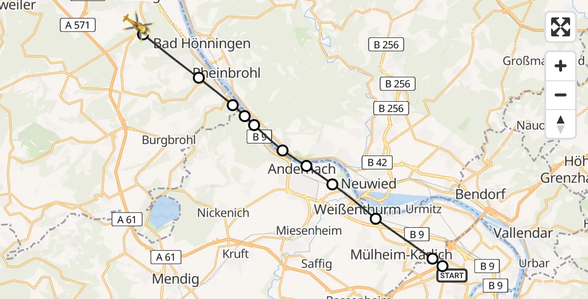 Flugroute Rettungshubschrauber Bubenheim - Koisdorf, 12 März 2026, 06:35