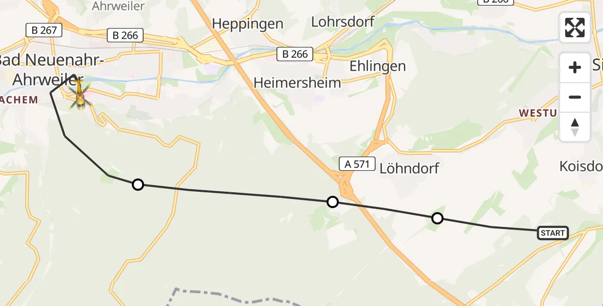 Flugroute Rettungshubschrauber Koisdorf - Bad Neuenahr-Ahrweiler, 12 März 2026, 07:11