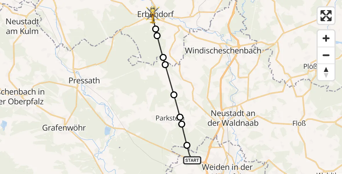 Flugroute Rettungshubschrauber Latsch - Erbendorf, 12 März 2026, 07:12