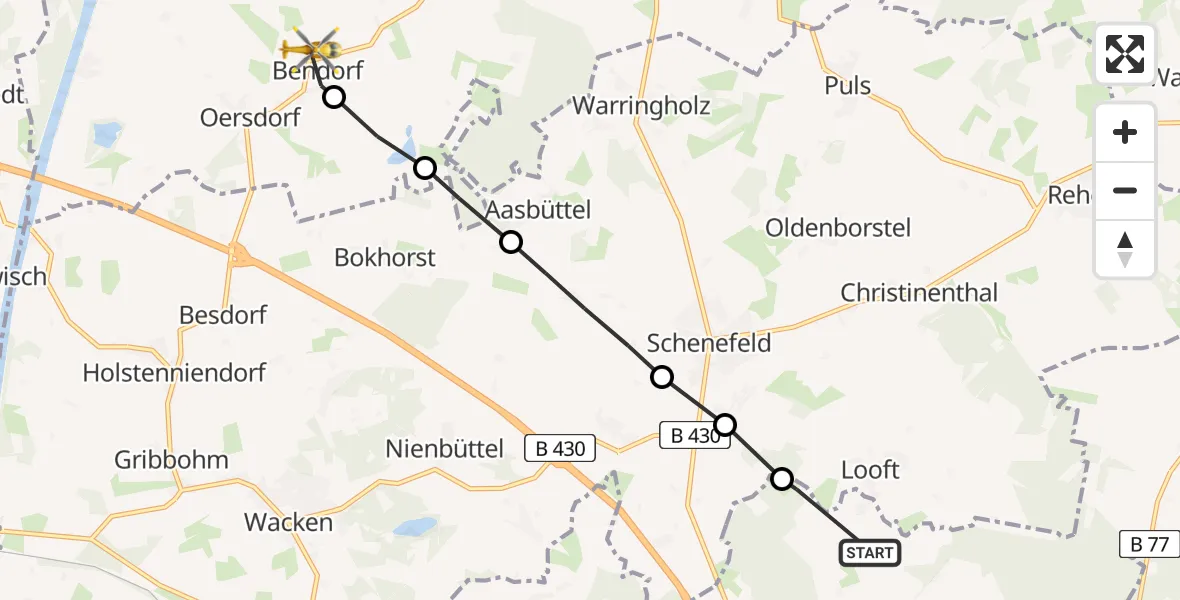 Flugroute Rettungshubschrauber Drage - Oersdorf, 12 März 2026, 07:17