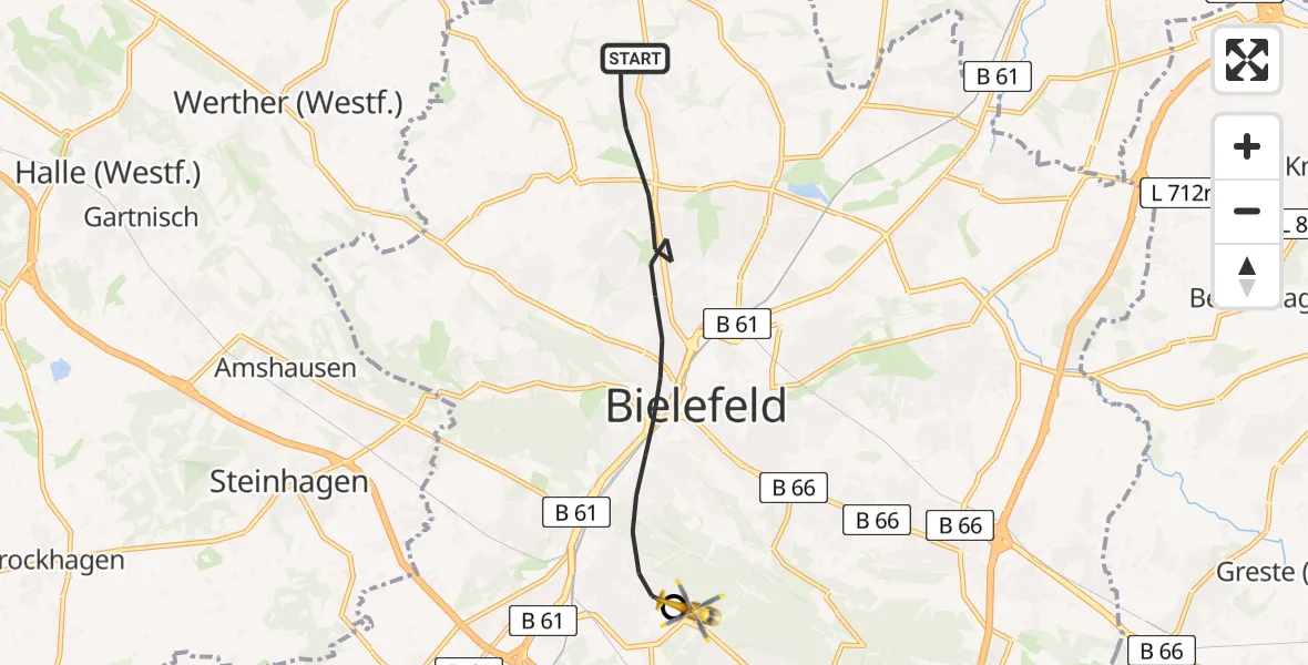 Routekaart van de vlucht: Rettungshubschrauber nach Luftrettungszentrum Bielefeld