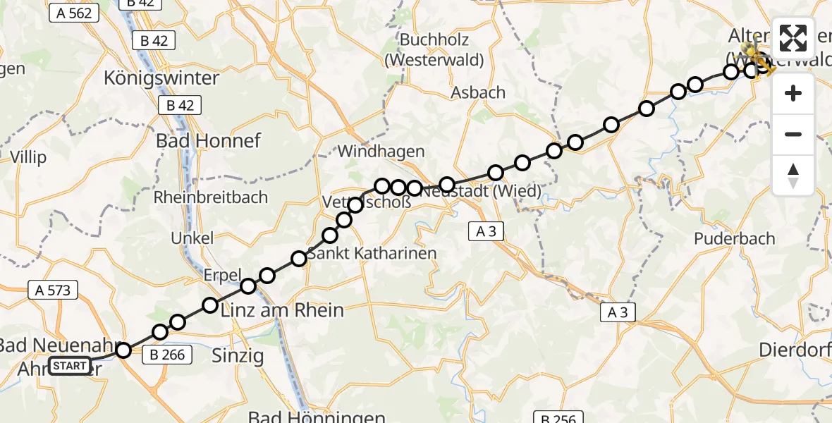 Flugroute Rettungshubschrauber Bad Neuenahr-Ahrweiler - DRK Altenkirchen Hospital, 12 März 2026, 07:37