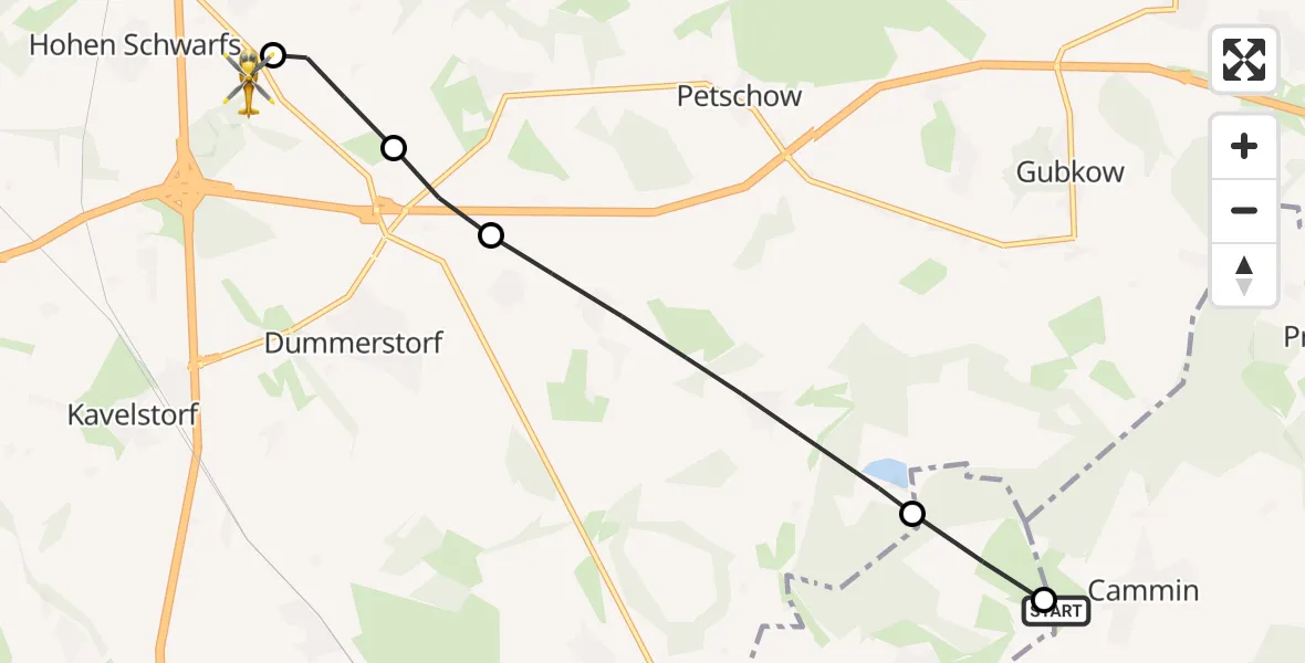 Flugroute Ambulanzhubschrauber Cammin - Hohen Schwarfs, 12 März 2026, 07:42