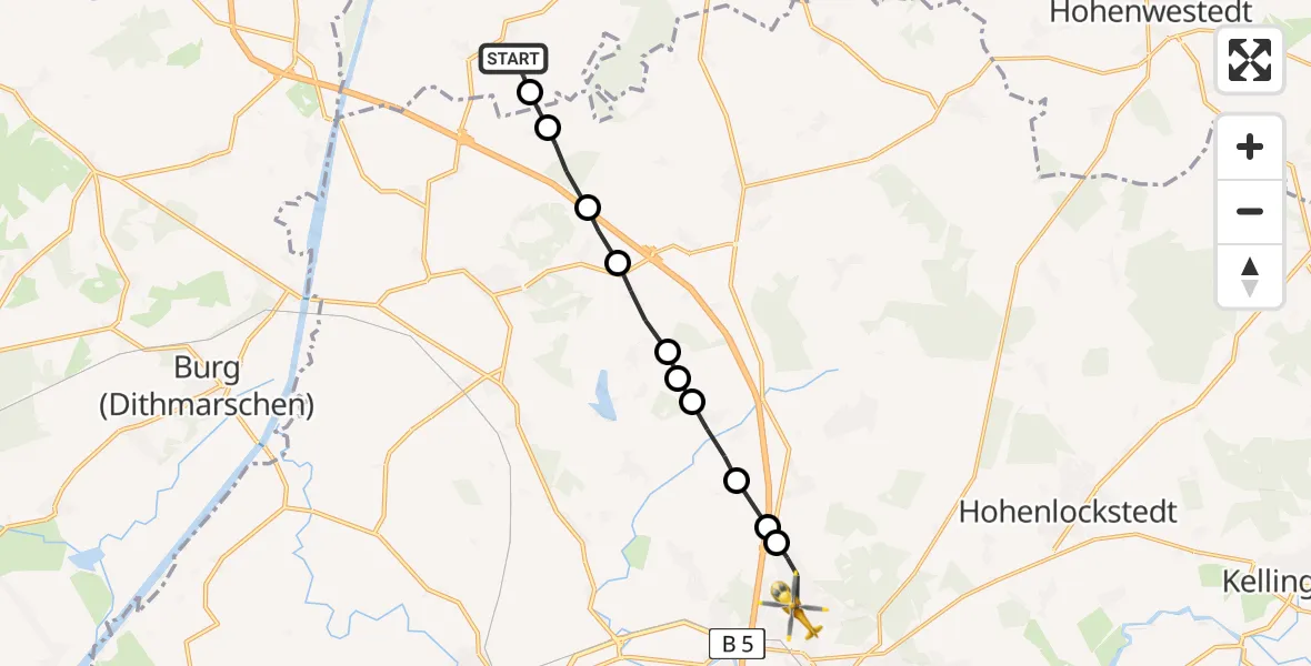 Routekaart van de vlucht: Rettungshubschrauber nach Itzehoe, Robert-Koch-Straße