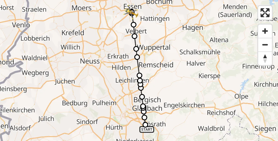 Flugroute Ambulanzhubschrauber Cologne Bonn Airport - Alfried Krupp Hospital, 12 März 2026, 07:57