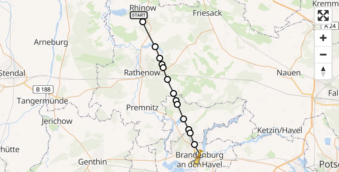 Routekaart van de vlucht: Rettungshubschrauber nach Brandenburg an der Havel, Triglafweg