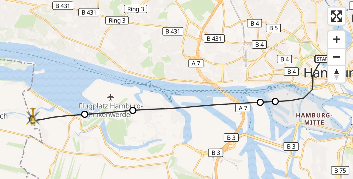 Flugroute Rettungshubschrauber Hamburg - Harburg, 12 März 2026, 08:01