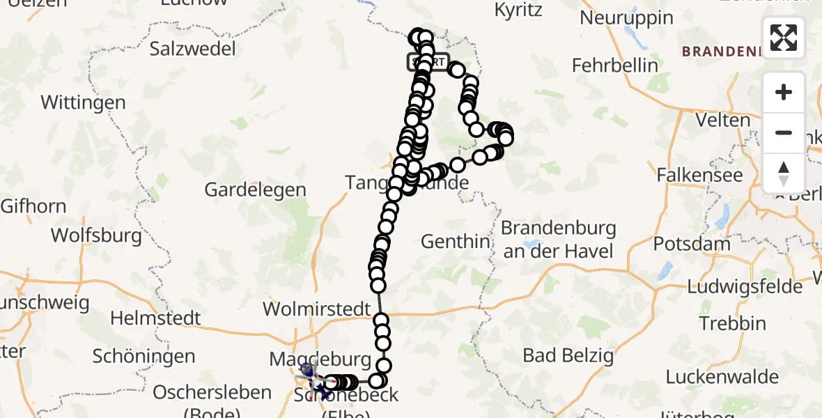Flugroute Polizeihubschrauber Havelberg - Magdeburg City Airfield, 12 März 2026, 08:04