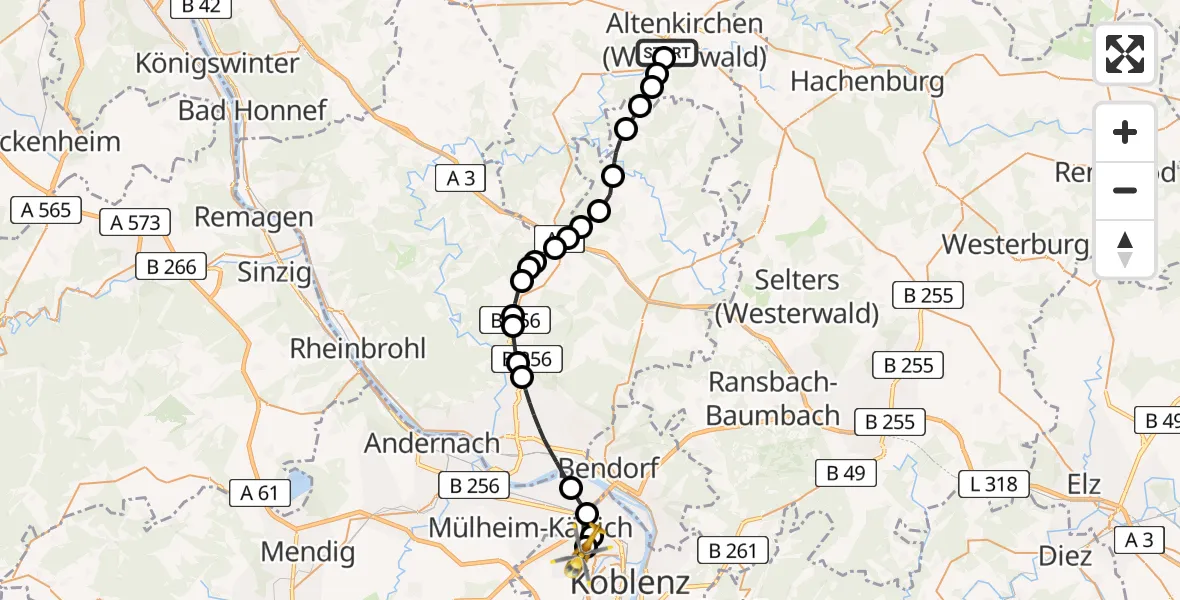 Routekaart van de vlucht: Rettungshubschrauber nach Koblenz, Im Metternicher Feld